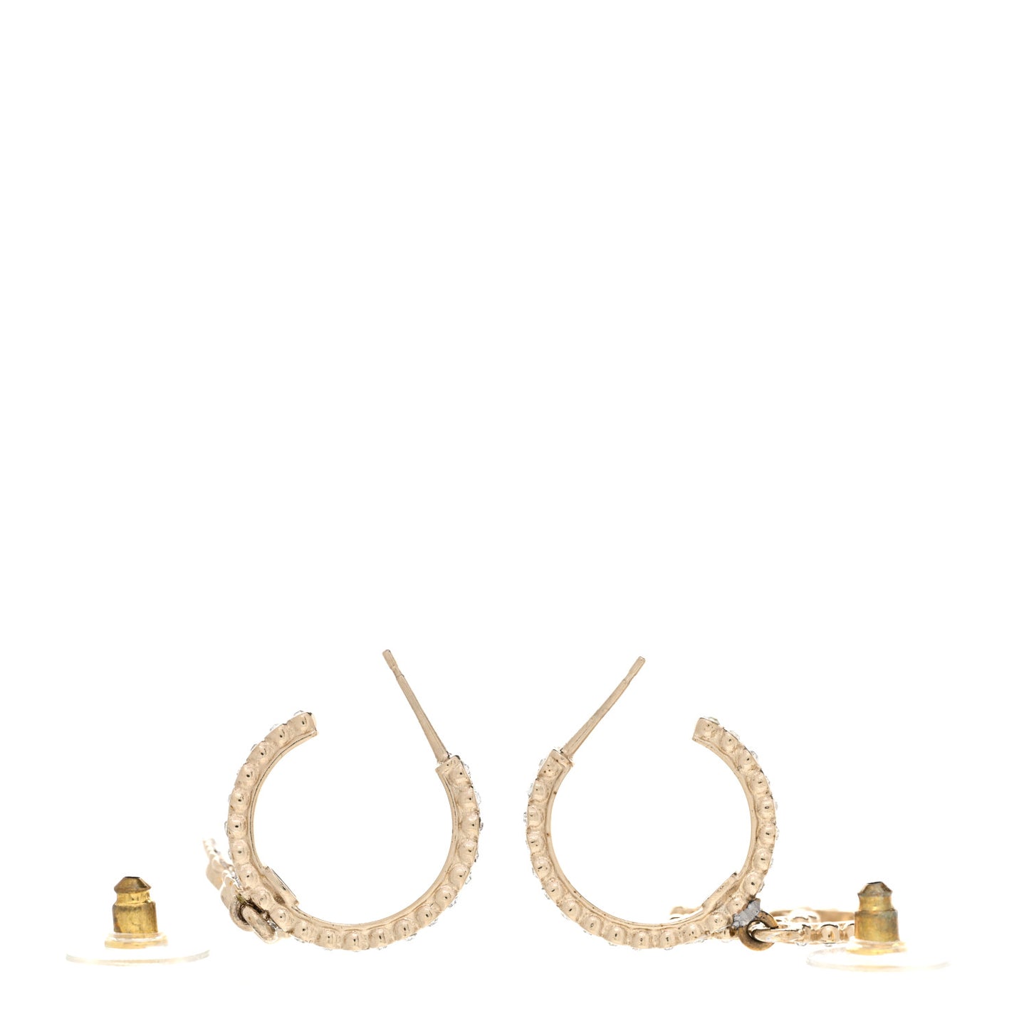 Crystal Pearl CC Perfume Bottle Drop Hoop Earrings Gold