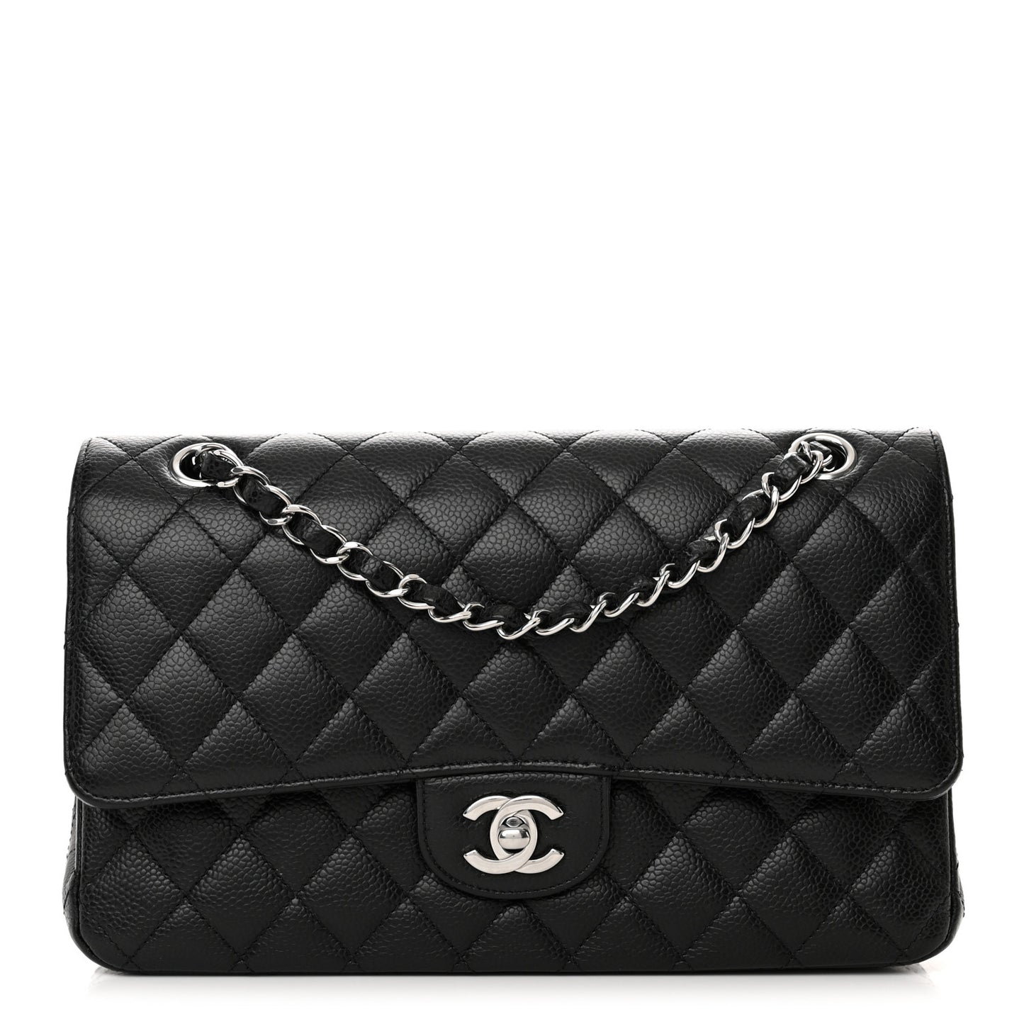 Caviar Quilted Medium Double Flap Black