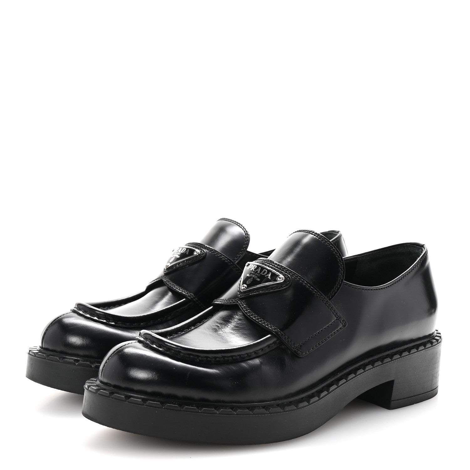 Prada Spazzolato Metal Triangle Logo 50mm Loafers 36 Black 7 of 20