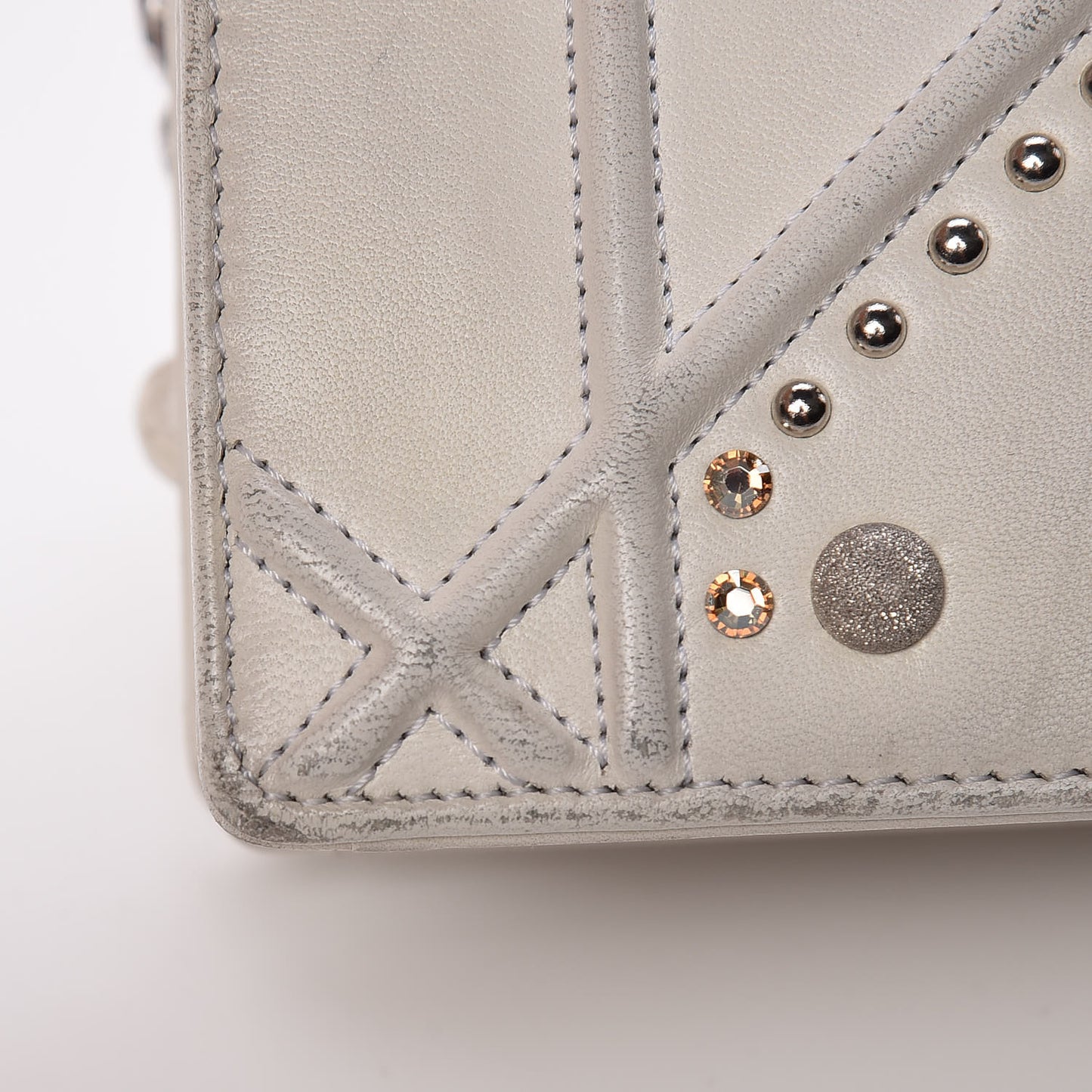 Lambskin Crystal Studded Small Diorama Flap Bag Off White