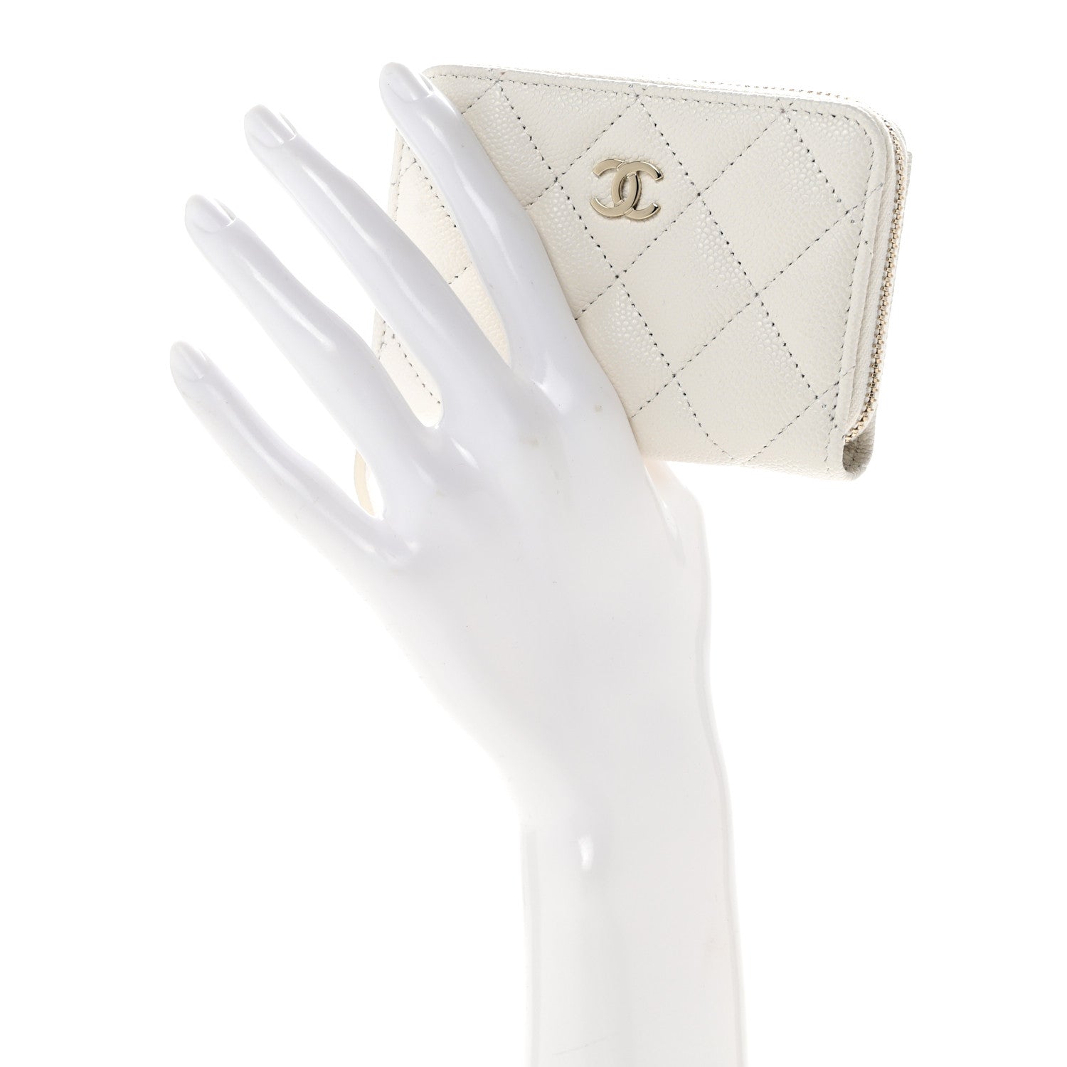 Chanel Caviar Quilted Zip Coin Purse White 2 of 9