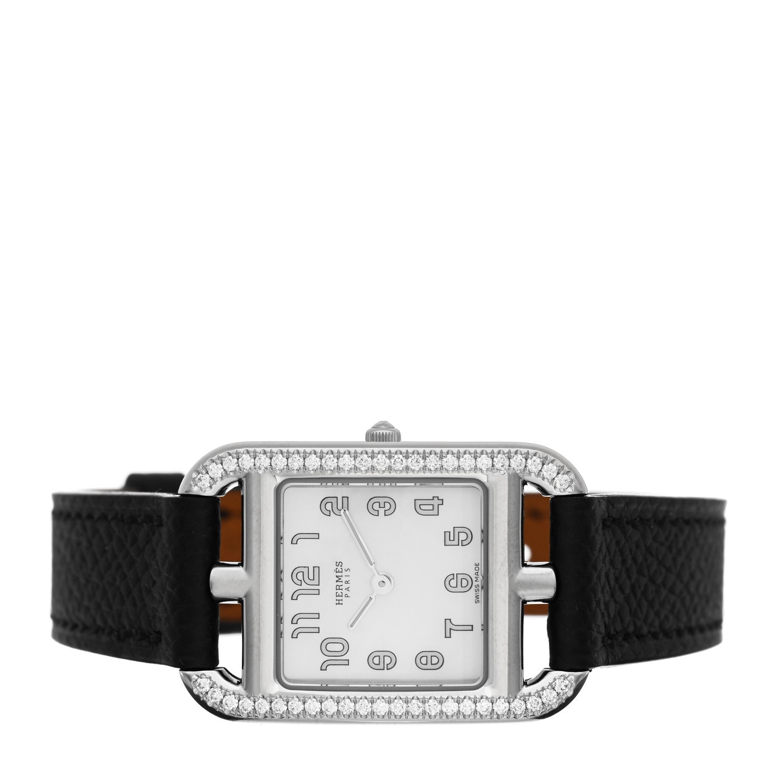 Hermes Stainless Steel Epsom Diamond Bezel Mother of Pearl 23mm Cape Cod Quartz Watch Noir 2 of 5