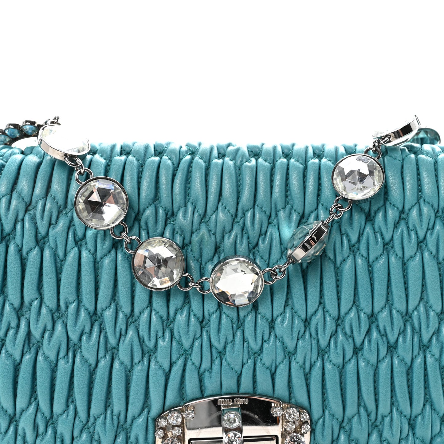 Nappa Matelasse Crystal Flap Clutch Turchese