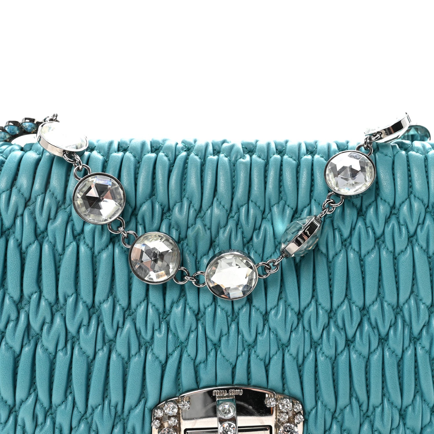 Miu Miu Nappa Matelasse Crystal Flap Clutch Turchese 7 of 9
