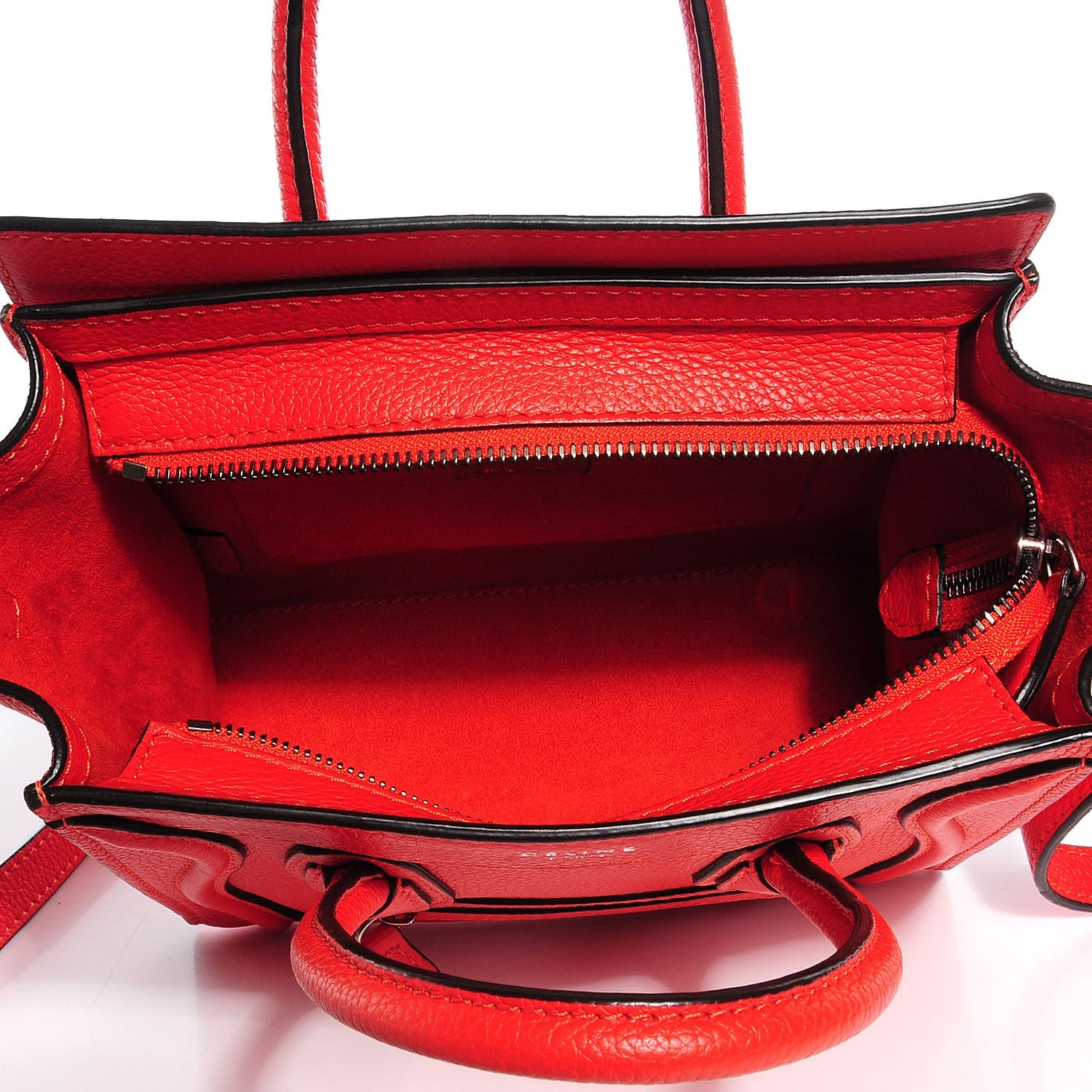 Celine Drummed Calfskin Nano Luggage Vermillion 6 of 8