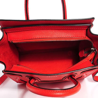 Celine Drummed Calfskin Nano Luggage Vermillion 6 of 8