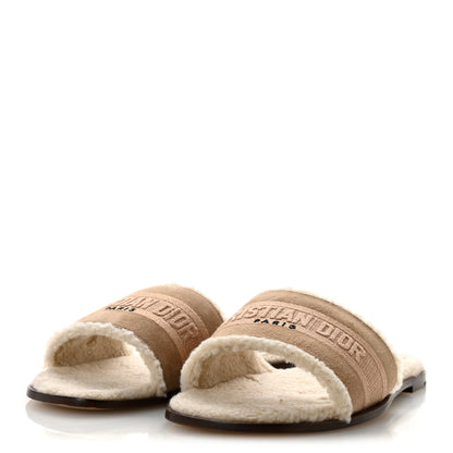 Christian Dior Suede Goatskin Shearling Embroidered Dway Slide Sandals 38 Cookie 4 of 9