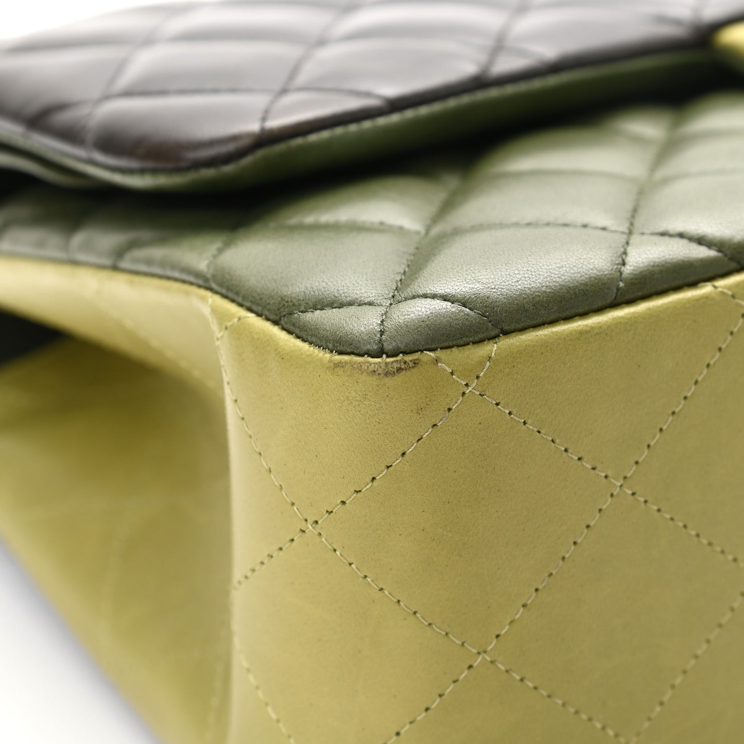 Lambskin Quilted Tri-Color Jumbo Double Flap Green Brown