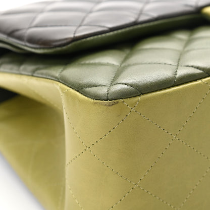 Chanel Lambskin Quilted Tri-Color Jumbo Double Flap Green Brown 10 of 14