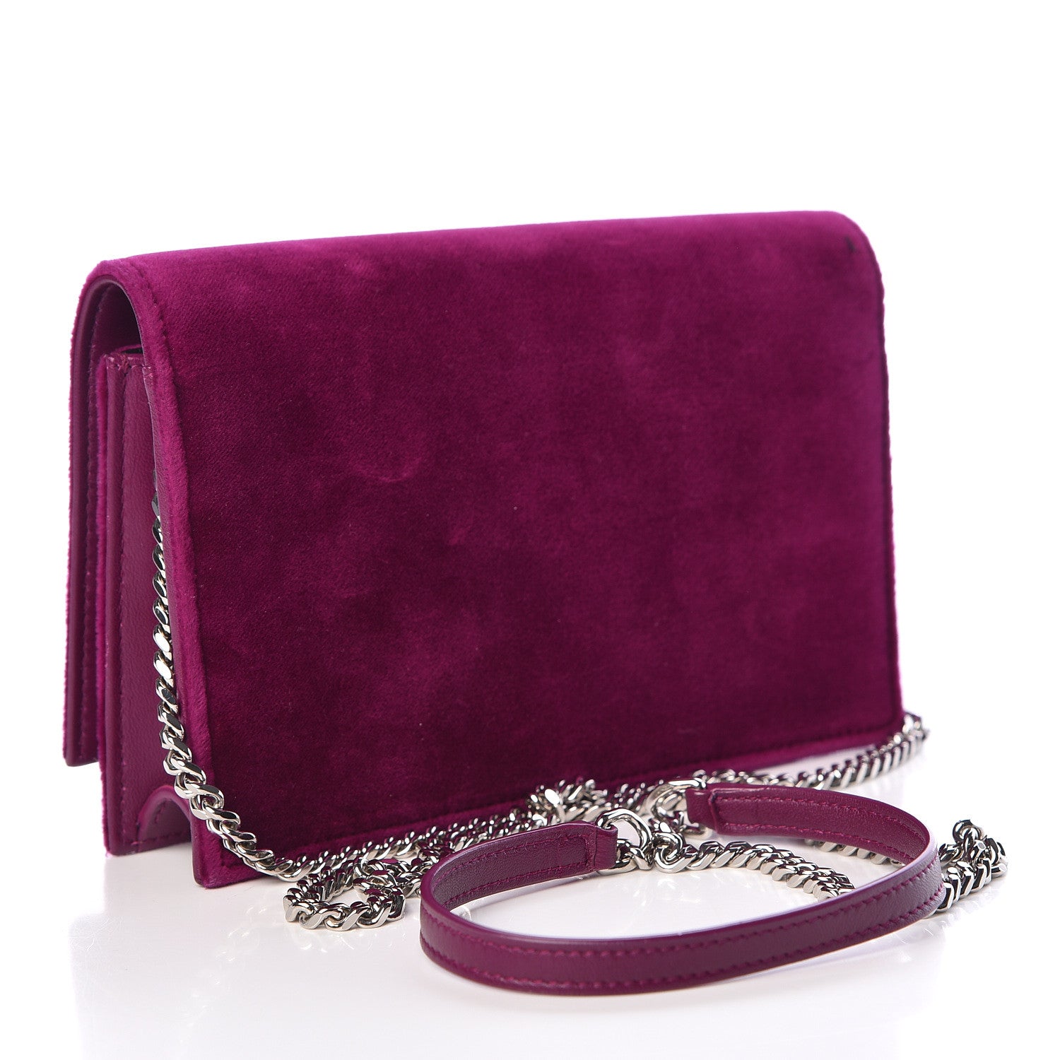 Saint Laurent Velvet Crystal Monogram Kate Tassel Shoulder Bag Fuchsia 3 of 12