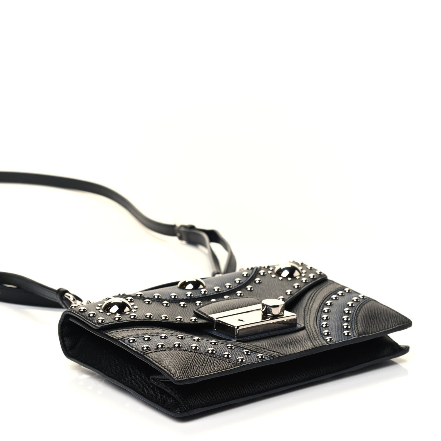 Prada Saffiano Studded Sound Bag Black Blue 3 of 4