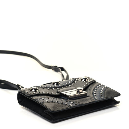 Prada Saffiano Studded Sound Bag Black Blue 3 of 4