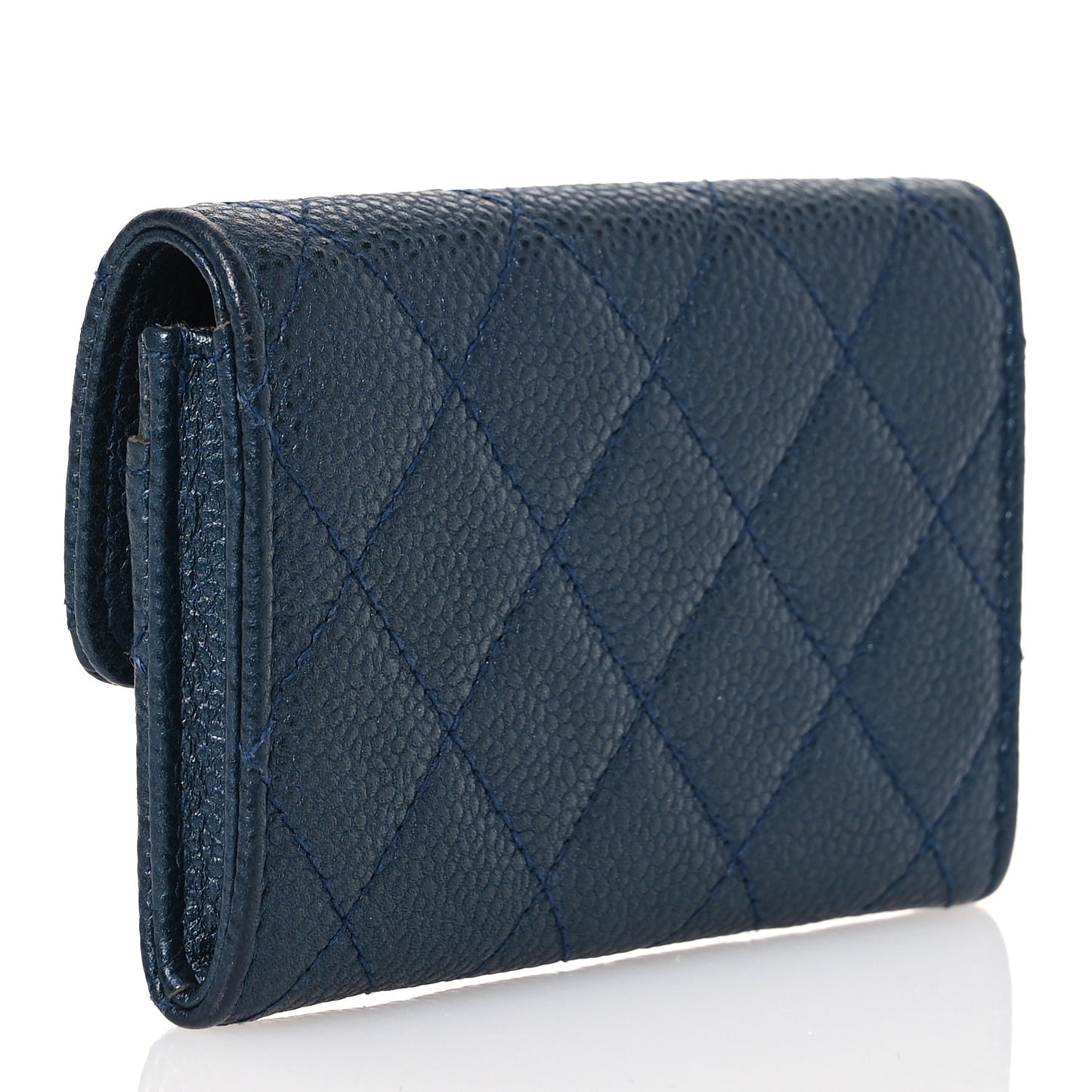Metallic Caviar Quilted Flap Card Holder Dark Blue