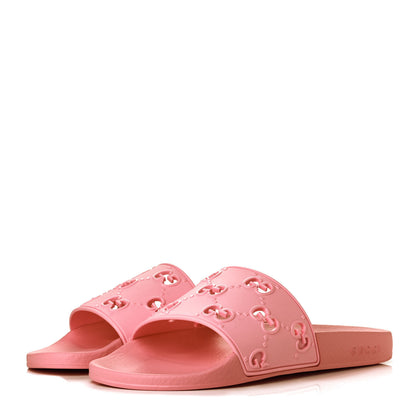 Gucci Rubber GG Monogram Perforated Womens Slide Sandals 41 Rose Box 3 of 8