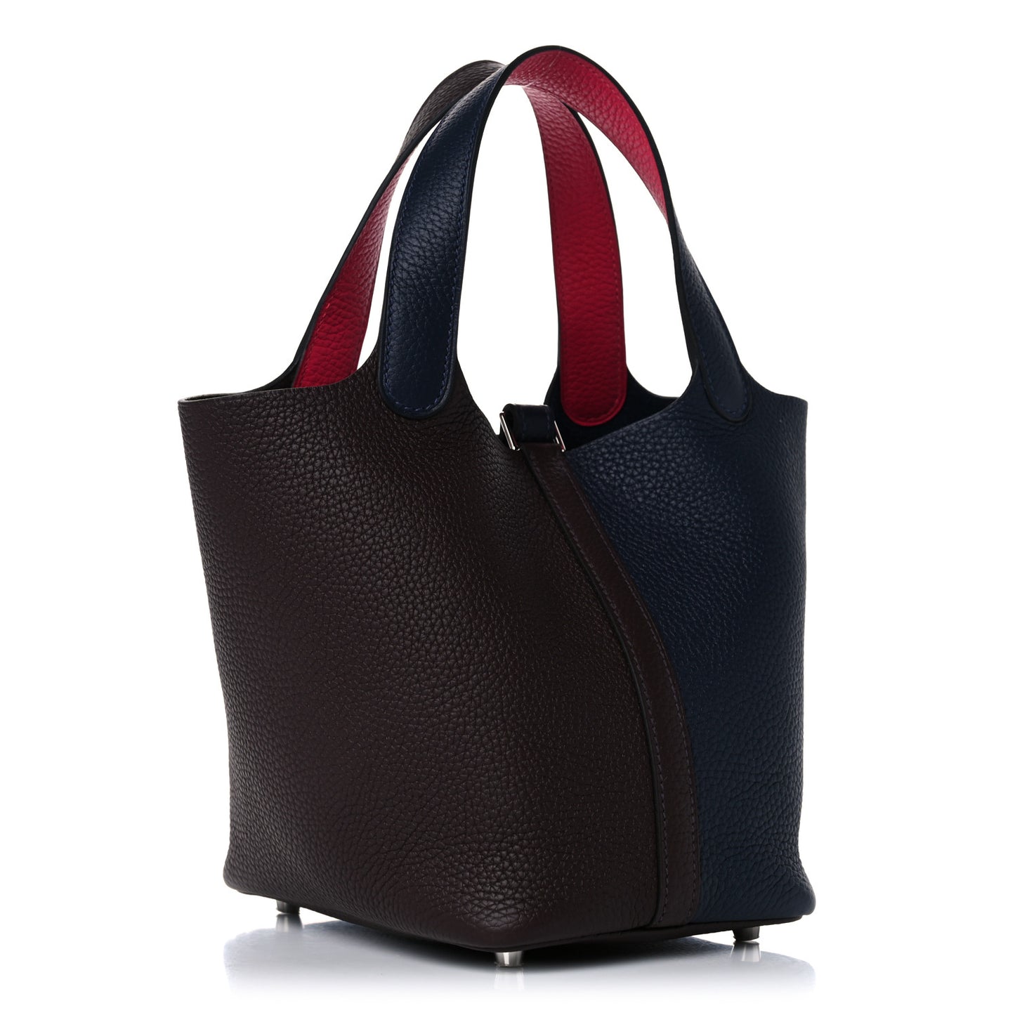 Taurillon Clemence Casaque Picotin Lock 18 PM Bleu Nuit Rouge Sellier Framboise