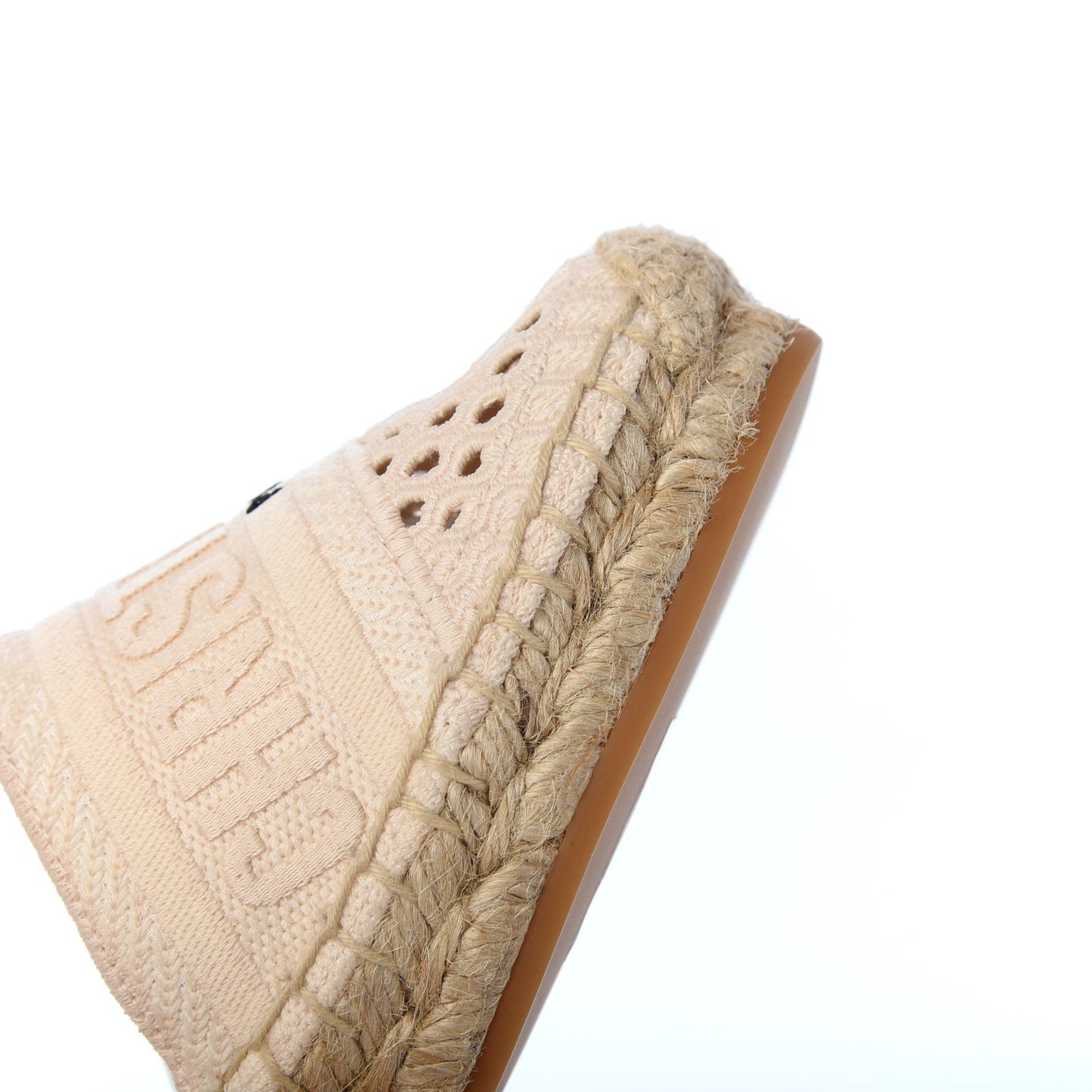 Canvas Embroidered Granville Ankle Tie Espadrille Wedges 36 Cream