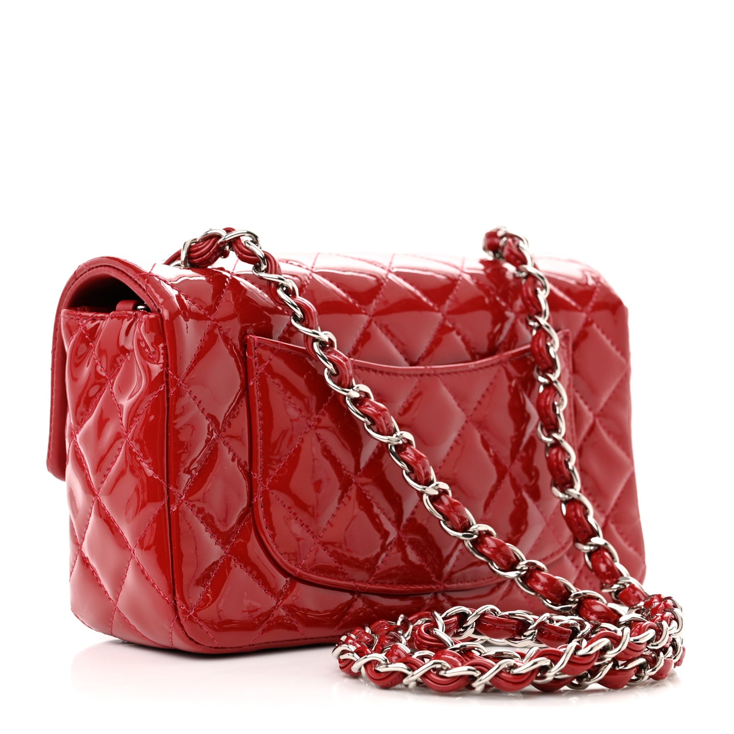 Patent Calfskin Quilted Mini Rectangular Flap Red