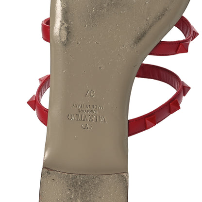 Valentino Garavani Nappa Lacquered Monochrome Rockstud Caged Flat Slide Sandals 37 Rouge Pur 8 of 12