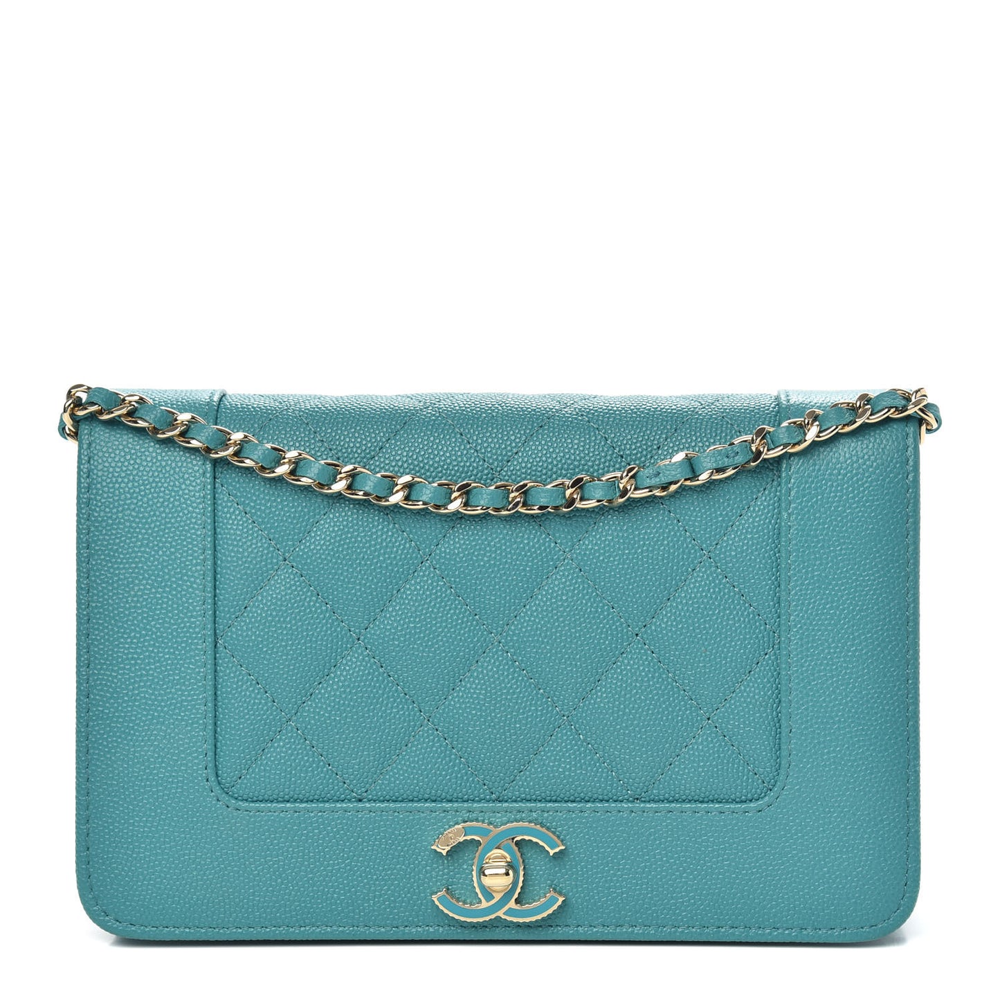 Caviar Quilted Vintage Mademoiselle Wallet On Chain WOC Turquoise