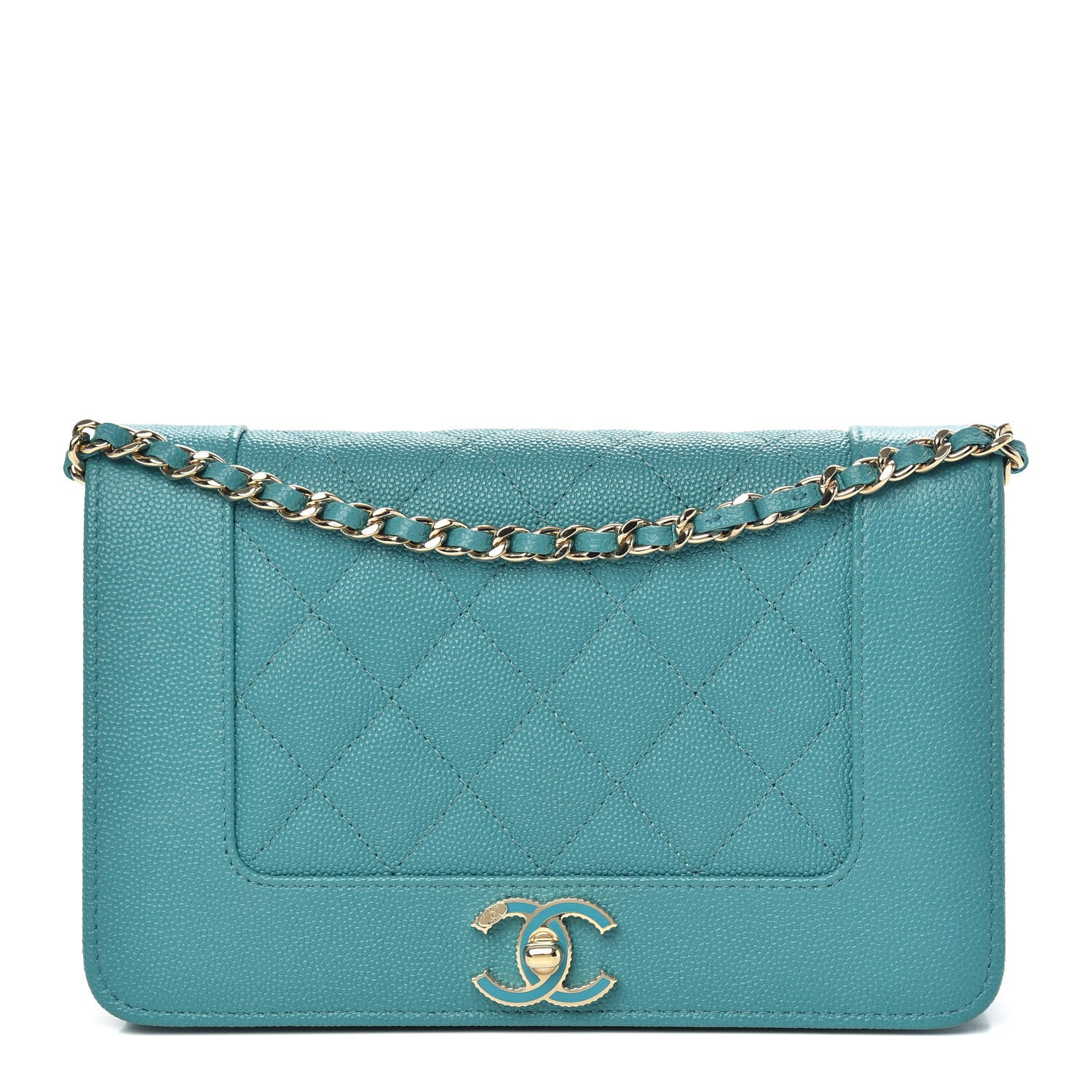Chanel Caviar Quilted Vintage Mademoiselle Wallet On Chain WOC Turquoise 1 of 12
