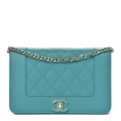 Chanel Caviar Quilted Vintage Mademoiselle Wallet On Chain WOC Turquoise 1 of 12