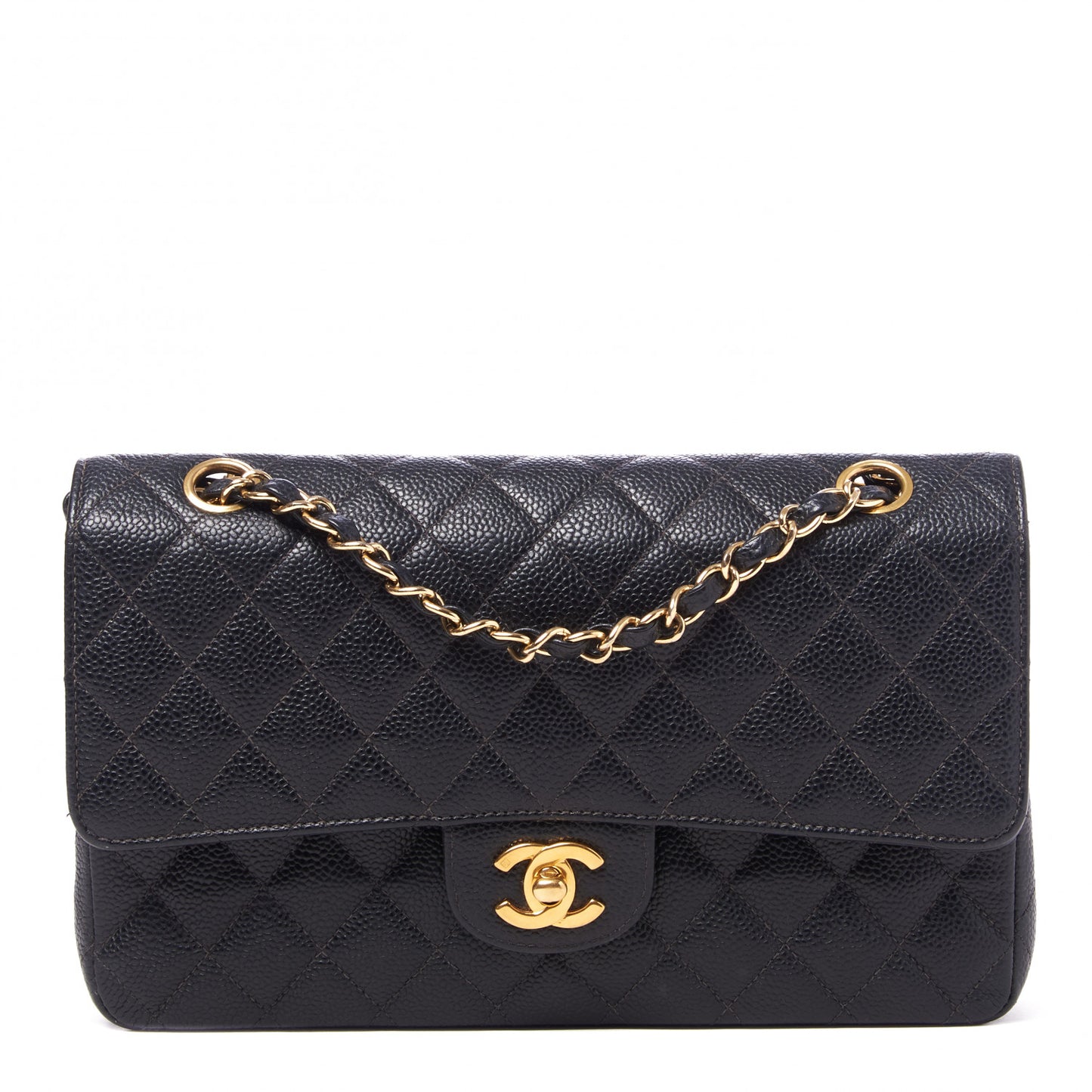 Caviar Quilted Medium Double Flap Black