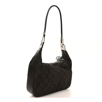 Gucci Nylon Pleated Monogram GG Clasp Hobo Brown 3 of 10