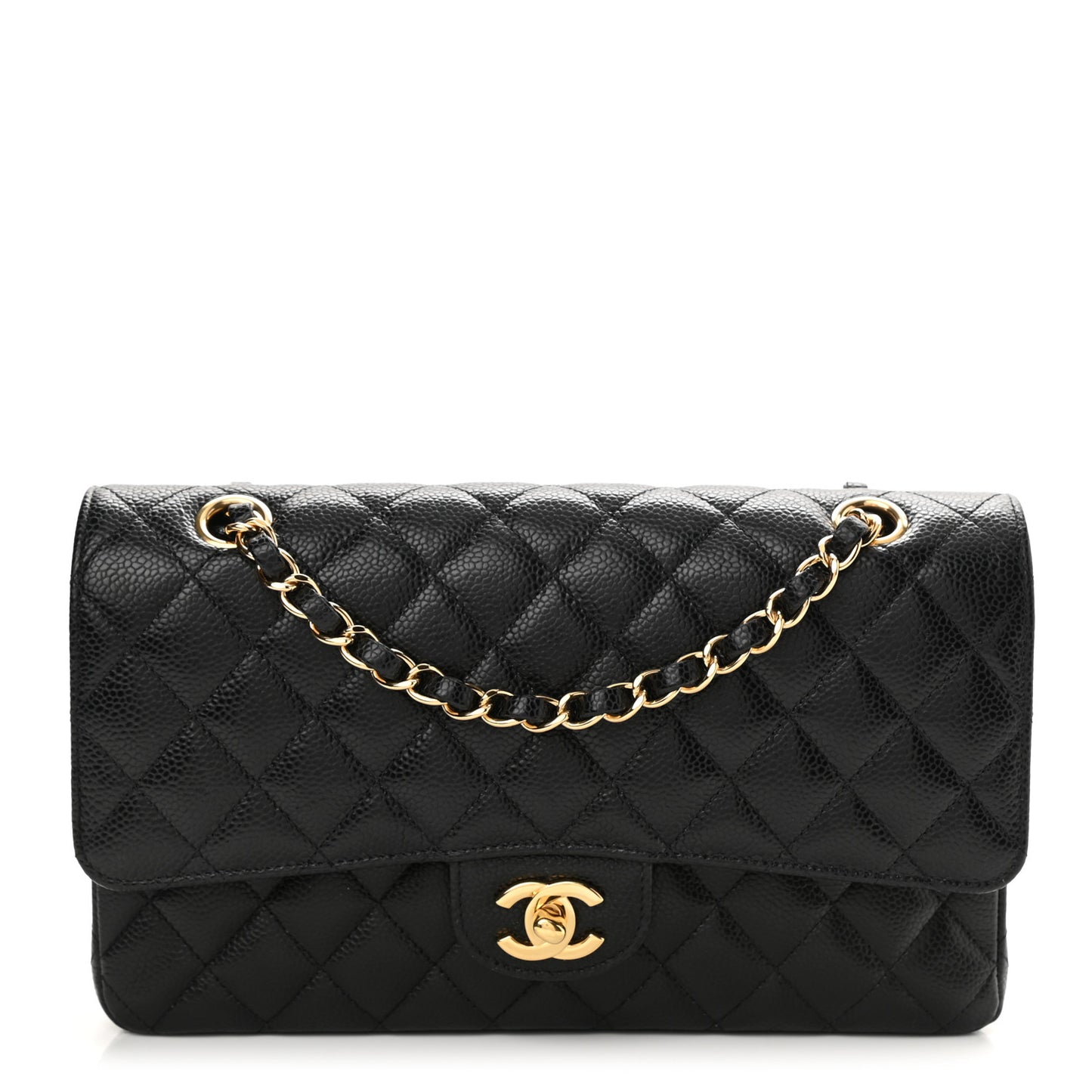 Caviar Quilted Medium Double Flap Black