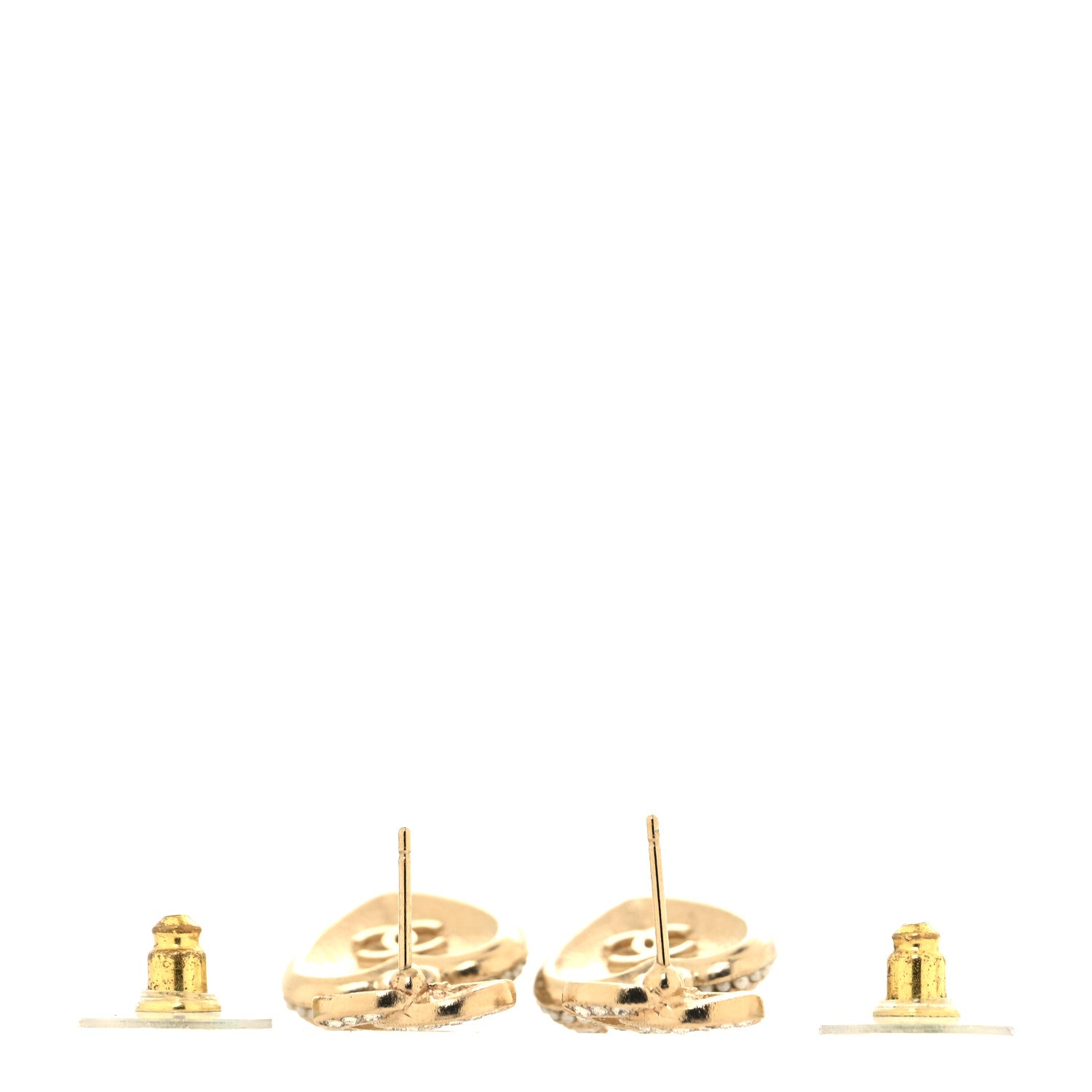 Chanel Pearl Crystal CC Heart Drop Earrings Gold White 3 of 5