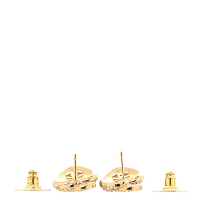 Chanel Pearl Crystal CC Heart Drop Earrings Gold White 3 of 5