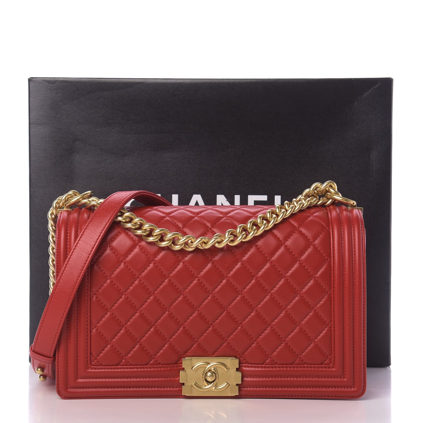 Lambskin Quilted New Medium Boy Flap Red