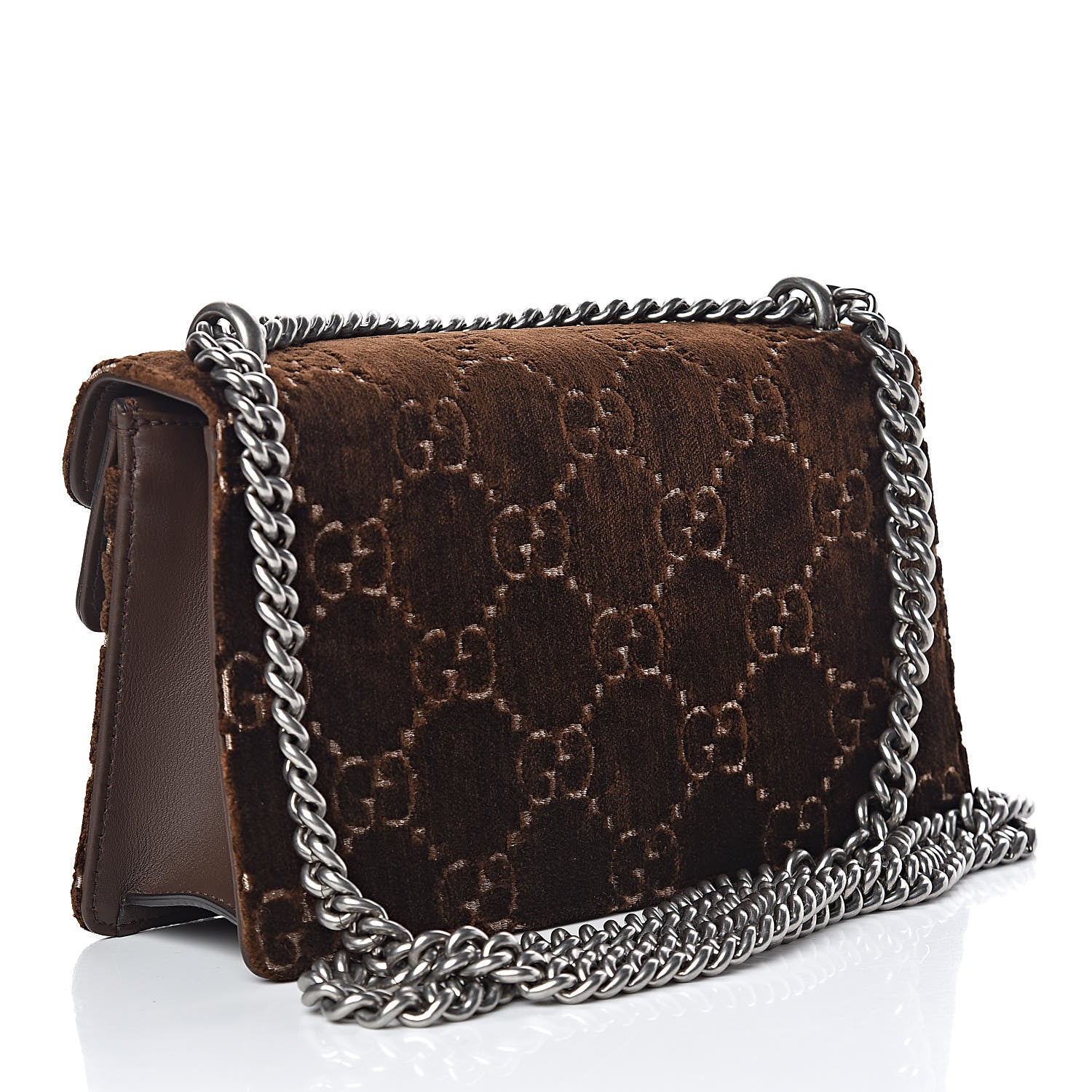 Gucci Velvet Moon Calfskin Crystal GG Monogram Small Dionysus Shoulder Bag Brown Vintage Cocoa Black Diamond 3 of 12