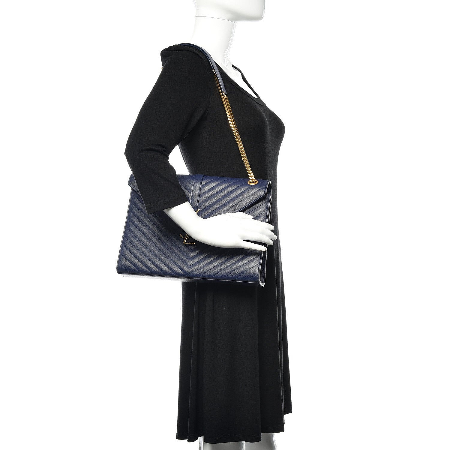 Saint Laurent Grain De Poudre Matelasse Chevron Large Monogram Satchel Blue 2 of 16