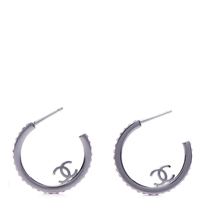 Chanel Crystal CC Hoop Earrings Pink Silver 2 of 5