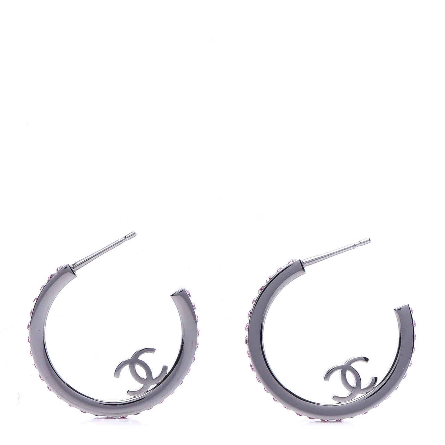 Crystal CC Hoop Earrings Pink Silver