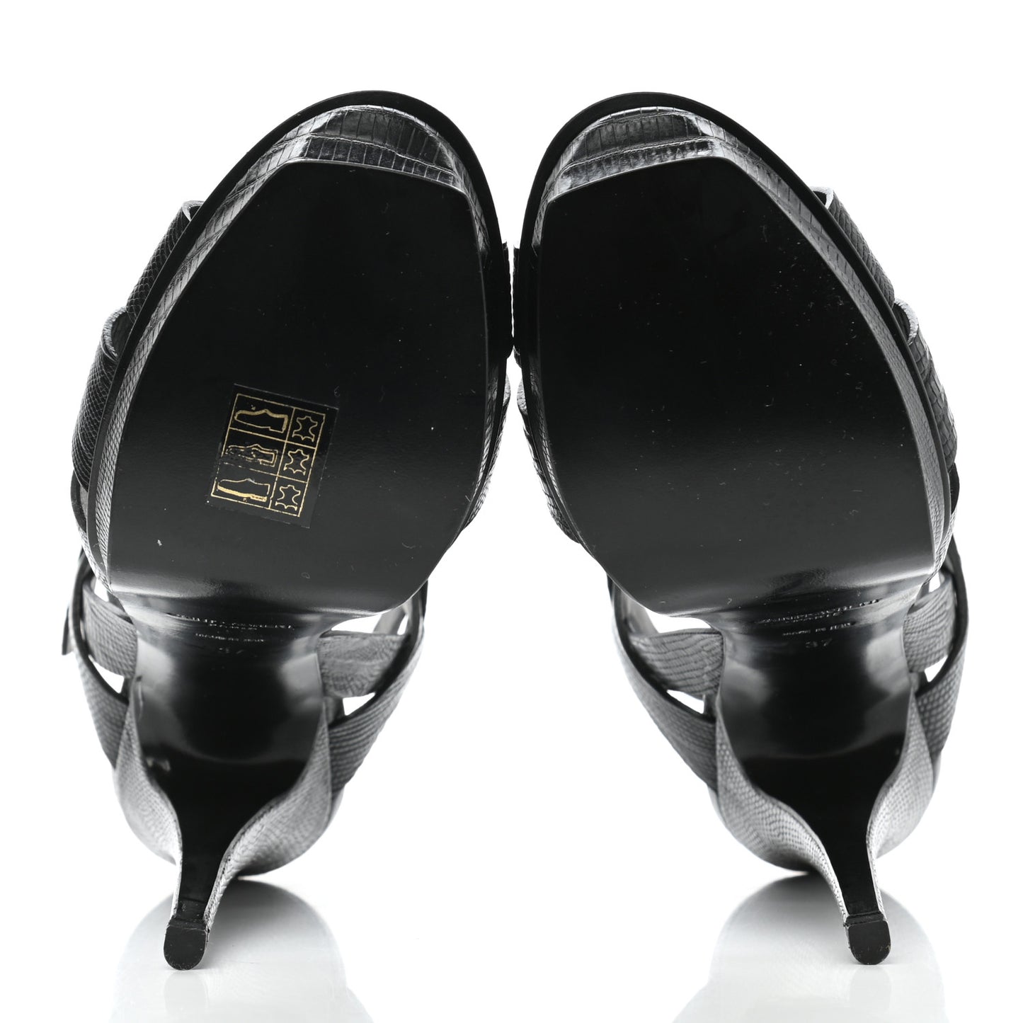 Calfskin Lizard Embossed Tribute 105 Platform Sandals 37 Black