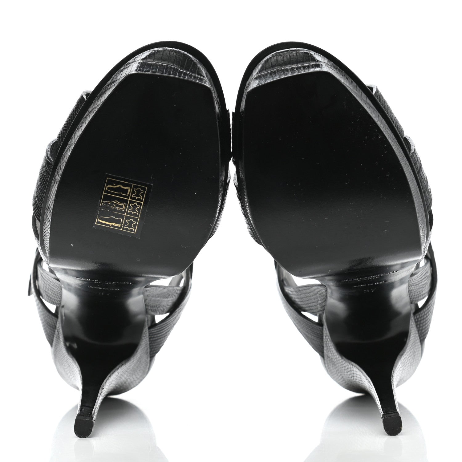 Saint Laurent Calfskin Lizard Embossed Tribute 105 Platform Sandals 37 Black 5 of 10