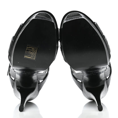 Saint Laurent Calfskin Lizard Embossed Tribute 105 Platform Sandals 37 Black 5 of 10