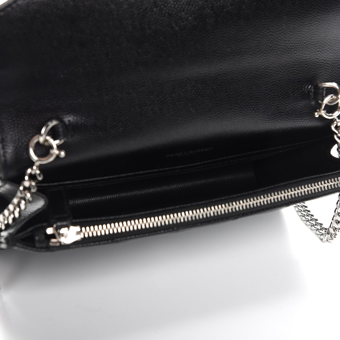 Grain De Poudre Matelasse Chevron Monogram Envelope Chain Wallet Black