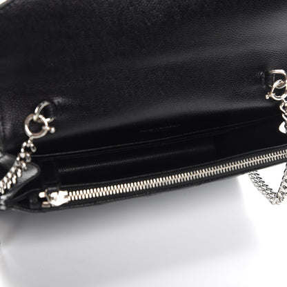 Saint Laurent Grain De Poudre Matelasse Chevron Monogram Envelope Chain Wallet Black 5 of 8