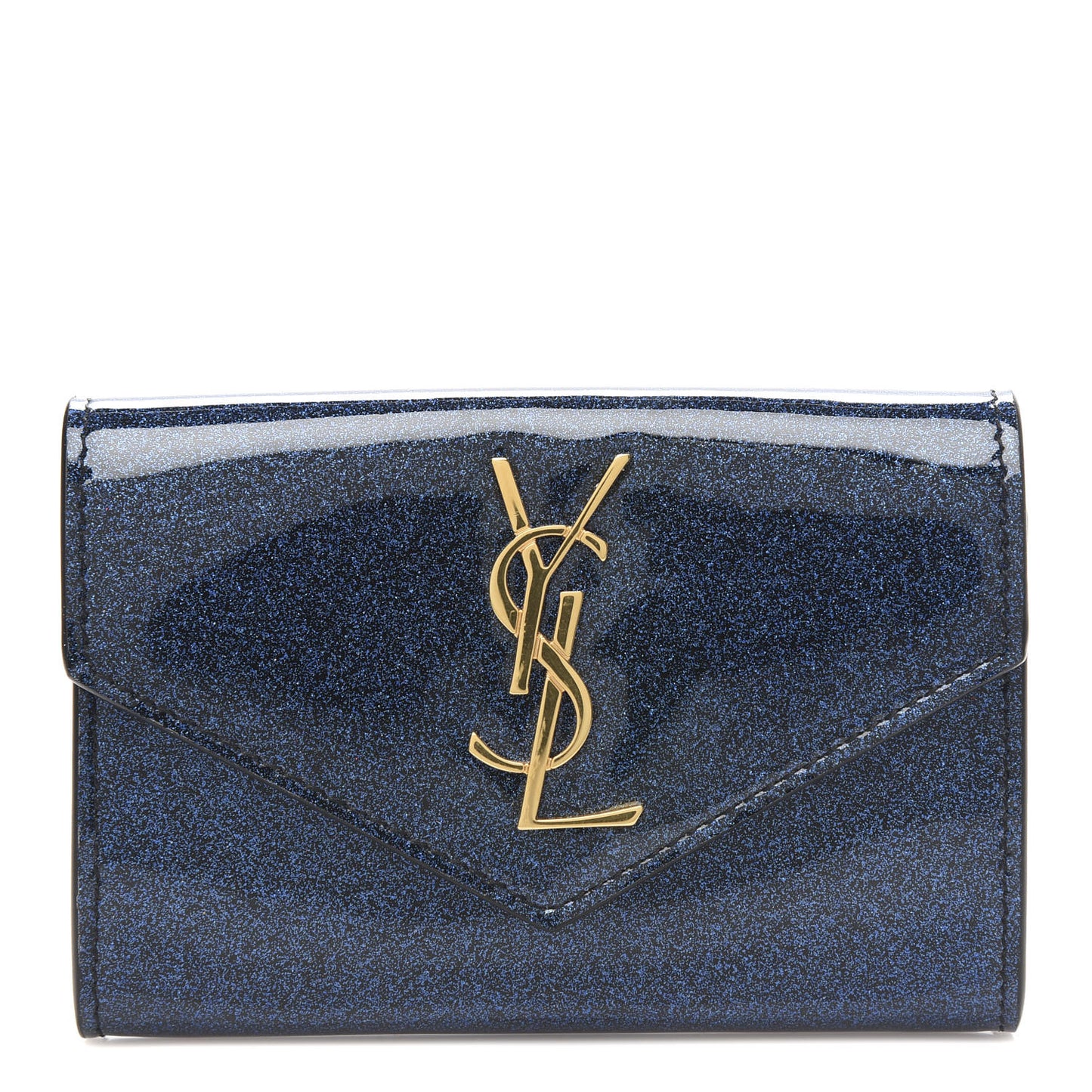 Glitter Patent Small Monogram Envelope Wallet Cobalt