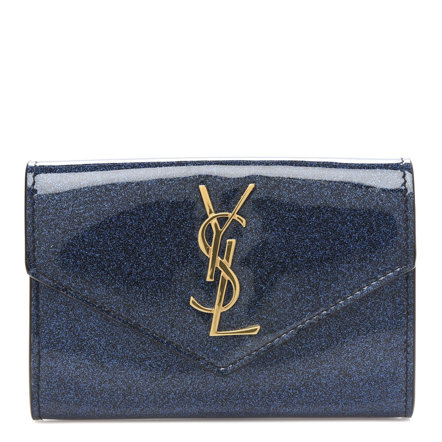 Saint Laurent Glitter Patent Small Monogram Envelope Wallet Cobalt 1 of 7