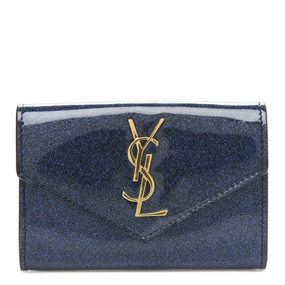 Saint Laurent Glitter Patent Small Monogram Envelope Wallet Cobalt 1 of 7
