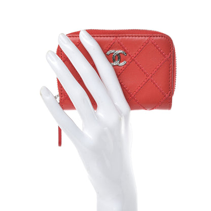 Chanel Lambskin Double Stitch Zip Coin Purse Coral Pink 2 of 11