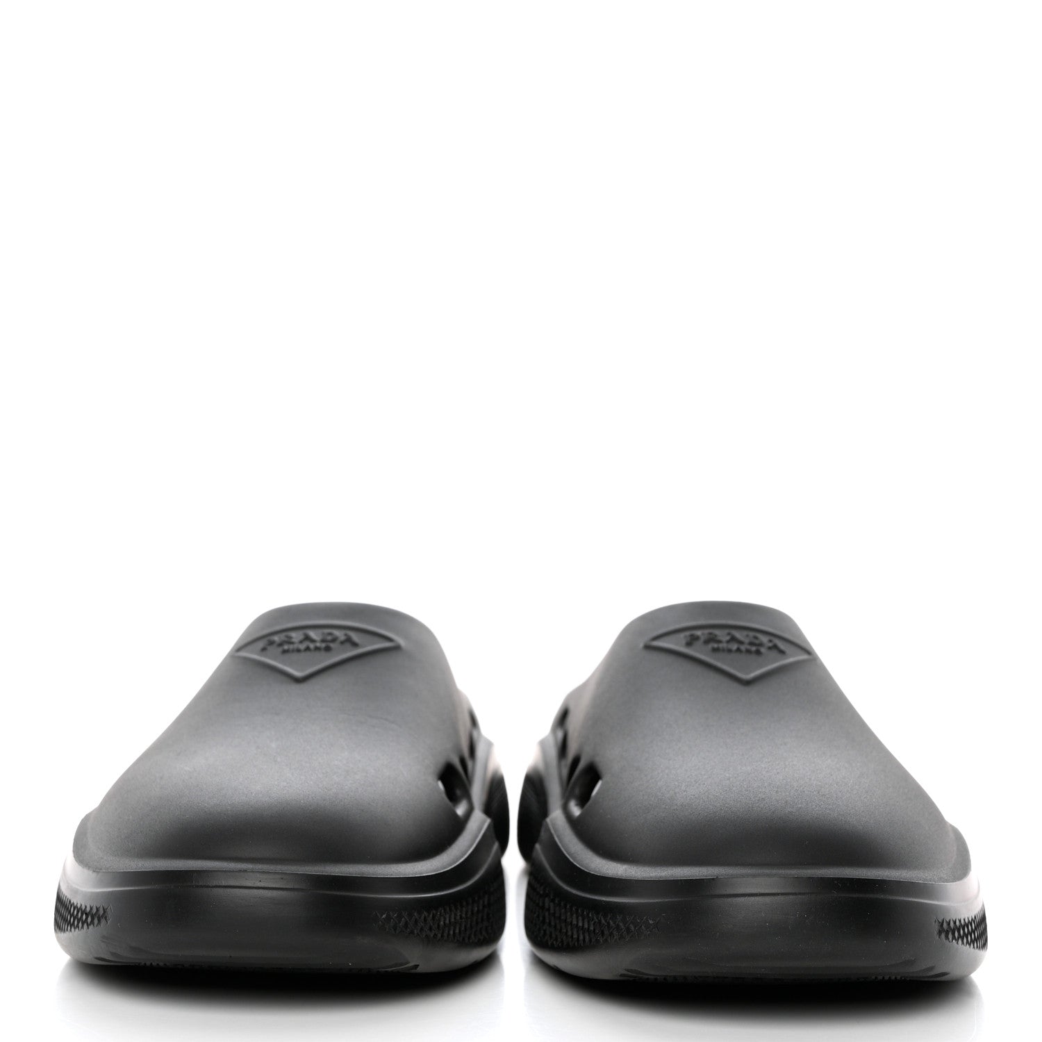 Prada Soft Mellow Rubber Triangle Logo Embossed Mens Mules 42 Black 2 of 10