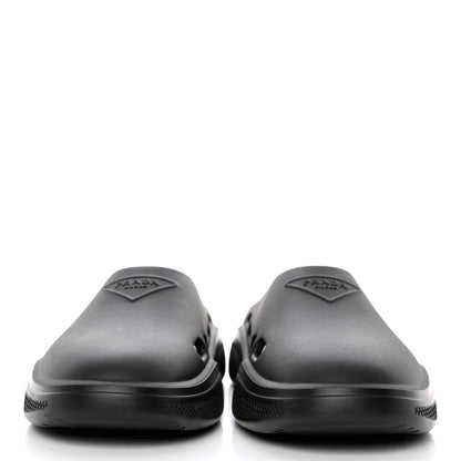 Prada Soft Mellow Rubber Triangle Logo Embossed Mens Mules 42 Black 2 of 10