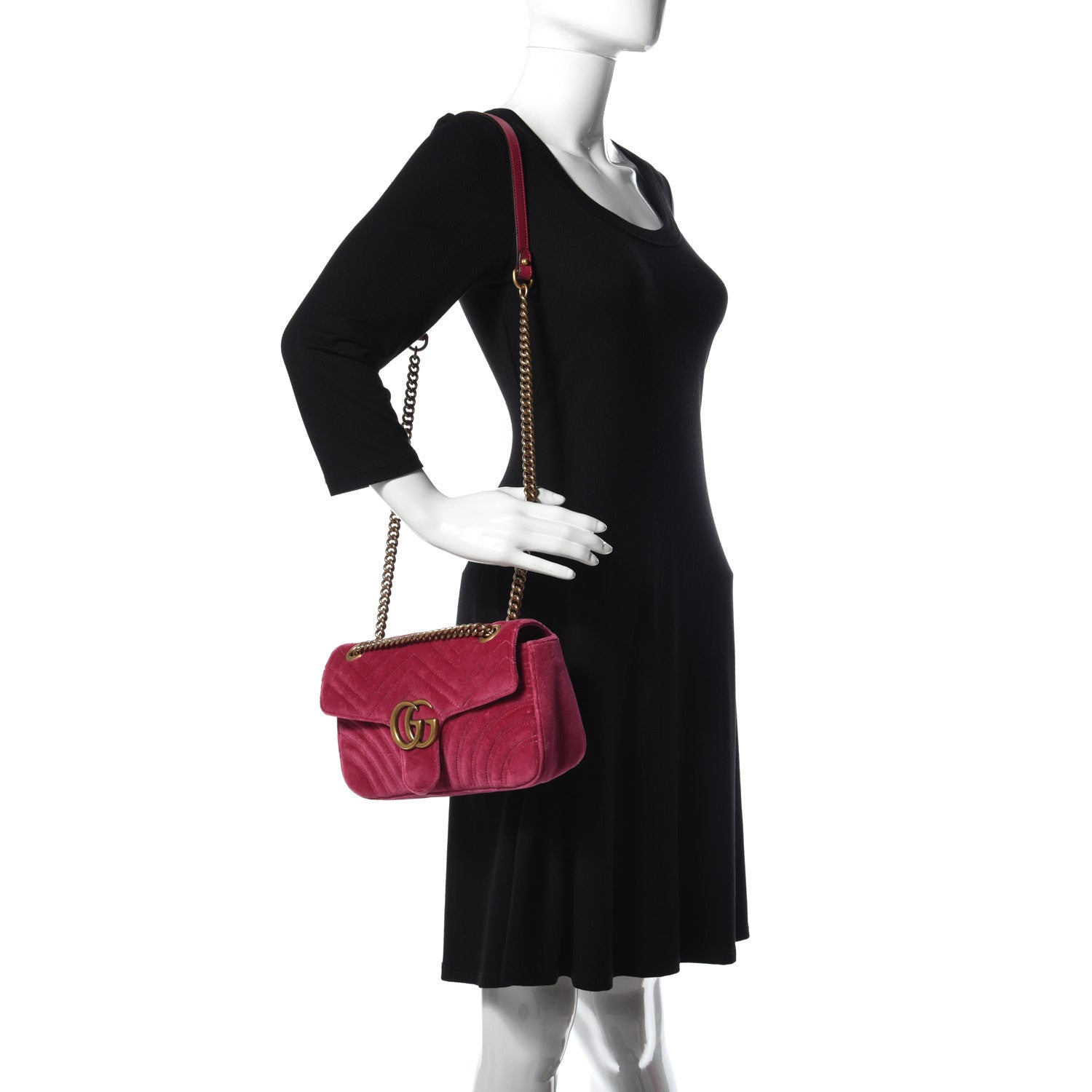 Gucci Velvet Matelasse Small GG Marmont Shoulder Bag Light Raspberry Rose 2 of 10