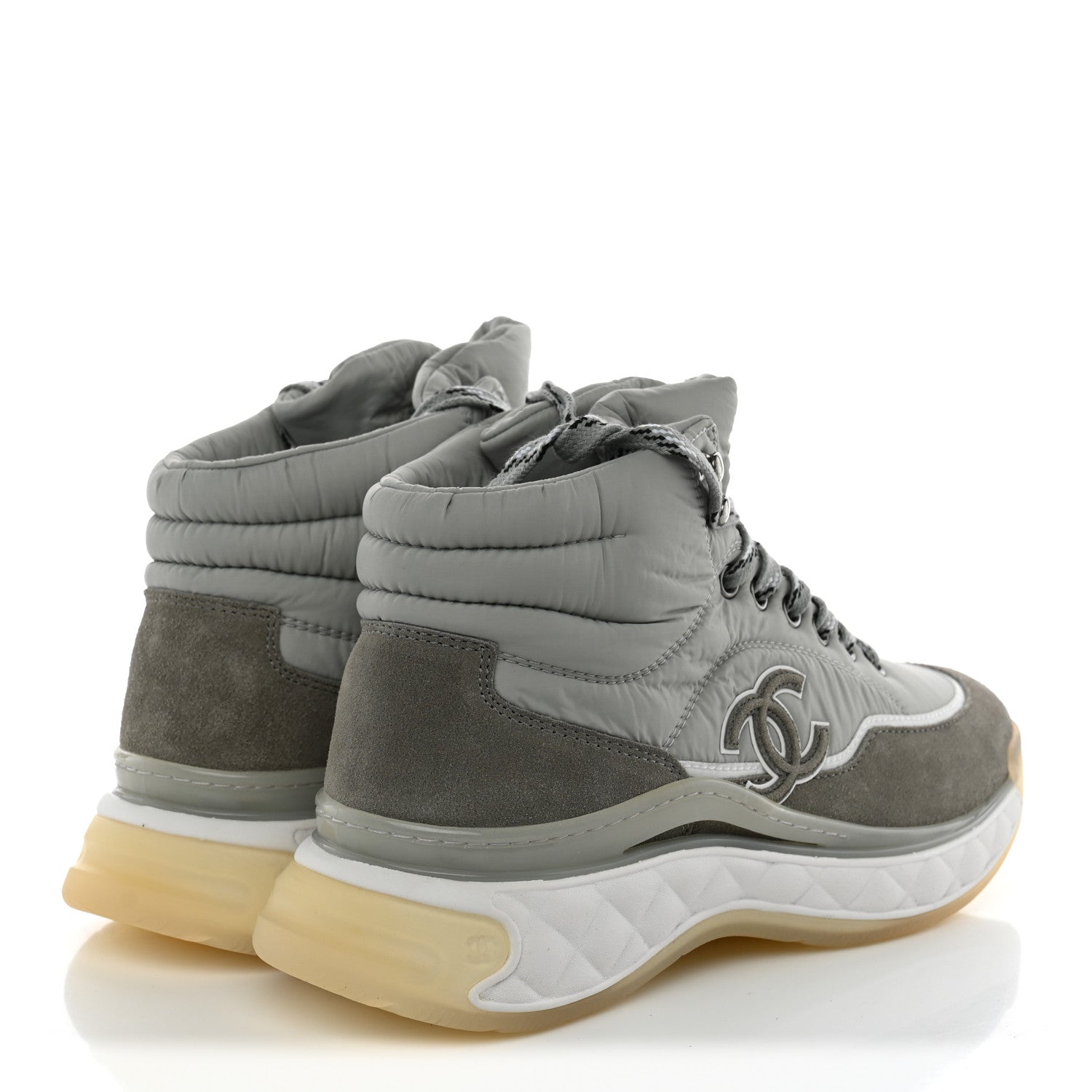 Chanel Fabric Calfskin Suede Womens CC Sneakers 38 Grey 4 of 10