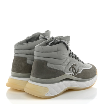 Chanel Fabric Calfskin Suede Womens CC Sneakers 38 Grey 4 of 10