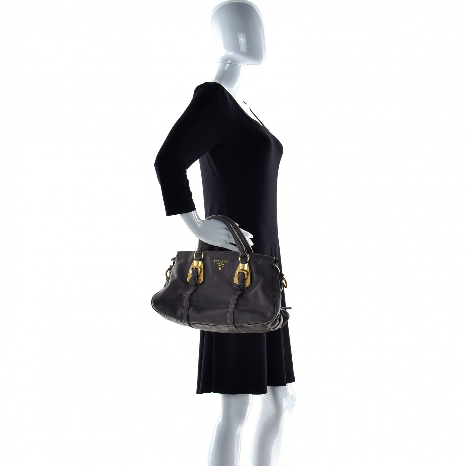 Prada Soft Calf Shopping Satchel Bag Bambu 4 of 27